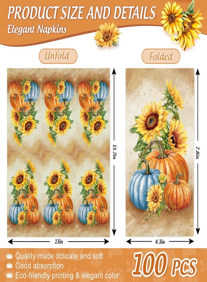 JarThenaAMCS 100Pcs Fall Guest Napkin Vintage Pumpkin Sunflower Disposable Paper Napkins Dinner Hand Napkins for Autumn Harvest Thanksgiving Party Supplies Table Decor - Image 2